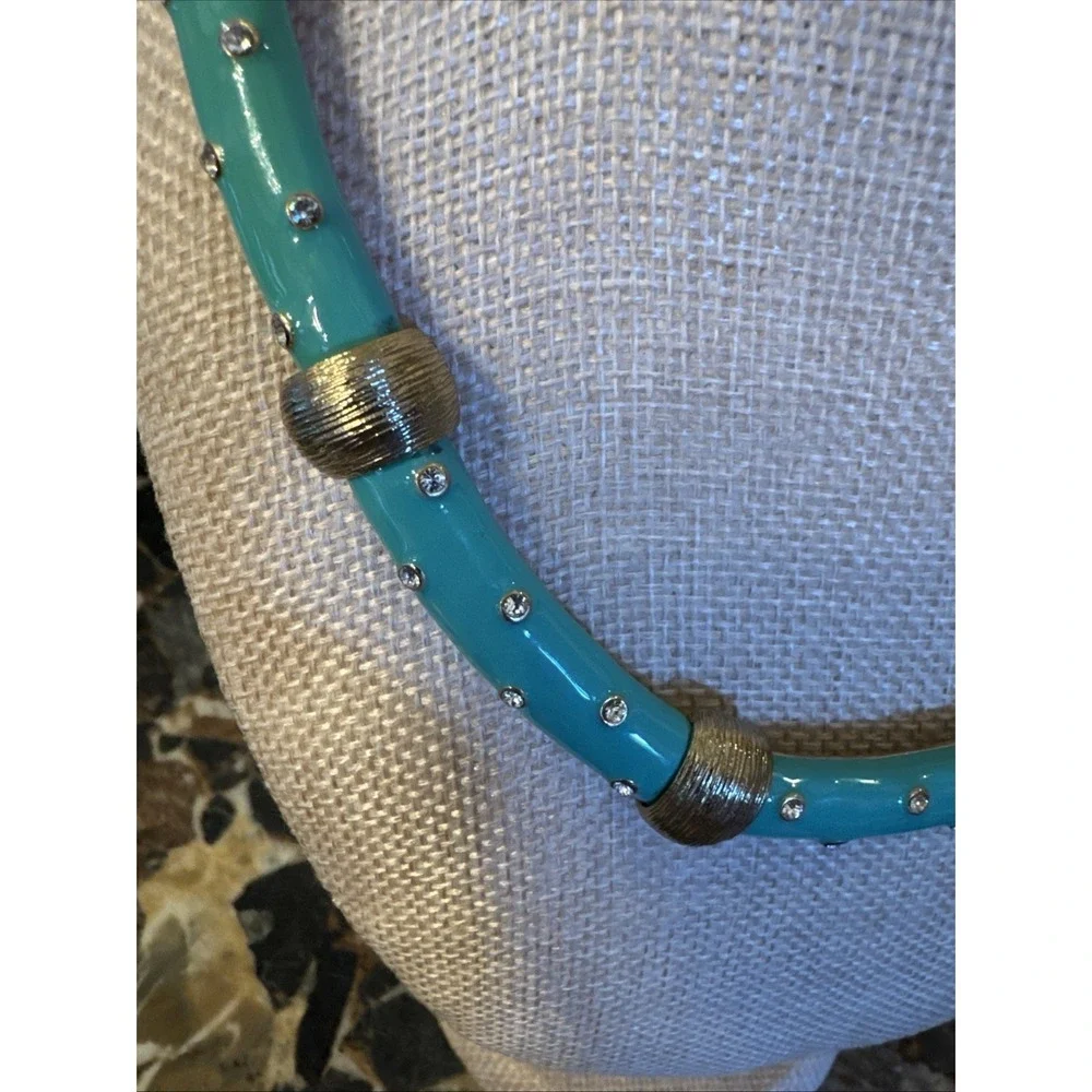 Vintage Turquoise Color Bamboo Enamel & Rhinestone‎ Choker Spring Perfection